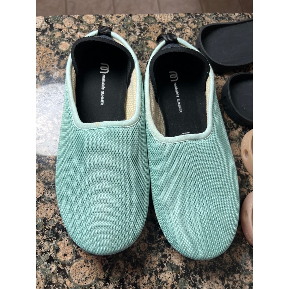 Mahabis Summer Mint Green Mesh Slippers EU 38 Women with Black Rose Gold Soles